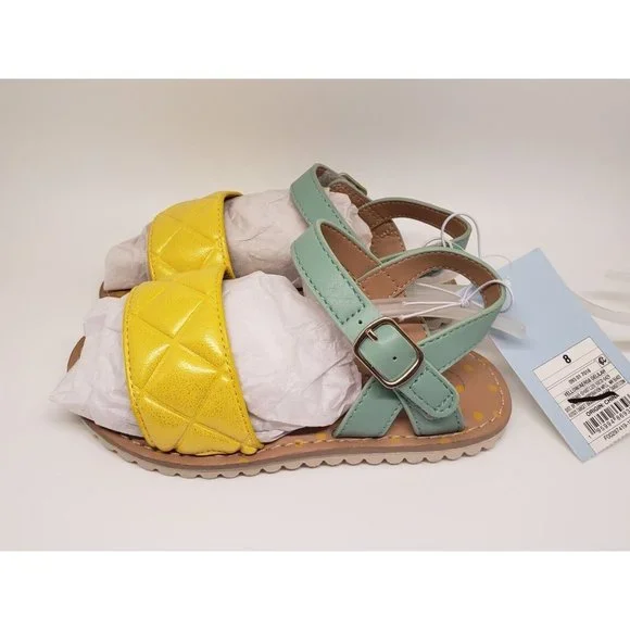 NWT Cat & Jack Baby Girls Size 8 Yellow & Sage Green Sandals - Picture 2 of 5